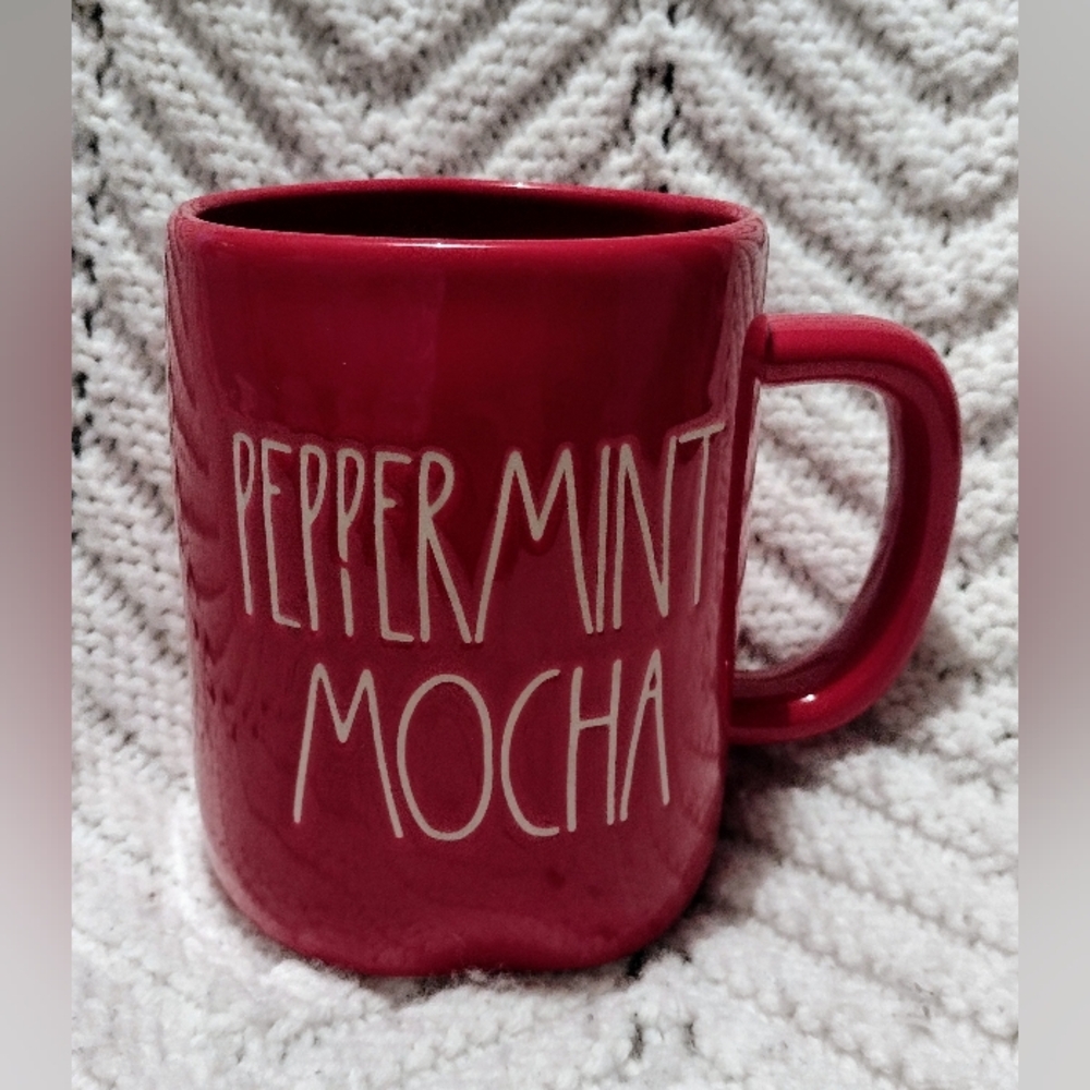 Rae Dunn PEPPERMINT MOCHA Coffee Tea Mug Red Large Letters  Artisan Collection